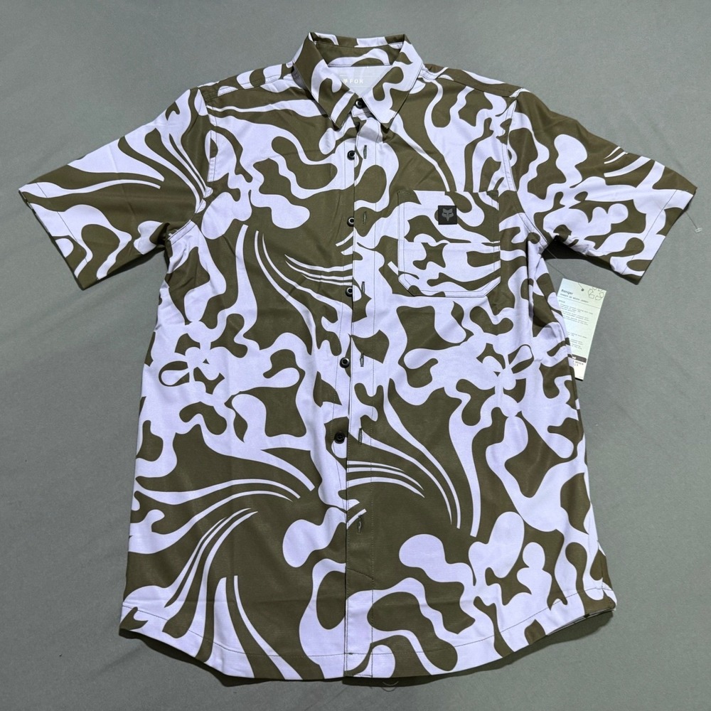 Fox Ranger Button Down Shirt Mens Small‎ Olive Green Lavender Psychedelic Swirl